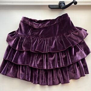 Chaser Velvet Ruffled Mini Skirt in Deep Purple